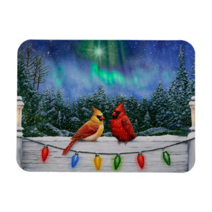 Cardinals and Christmas Lights Winter Snow Magnet