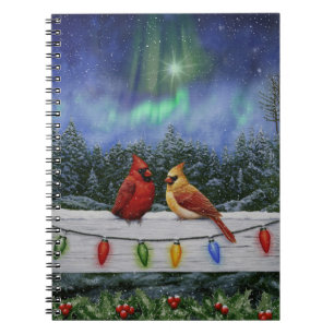 Cardinals and Christmas Lights Winter Snow Notebook