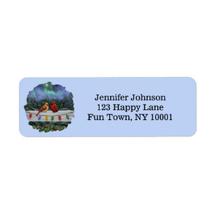 Cardinals and Christmas Lights Winter Snow Return Address Label