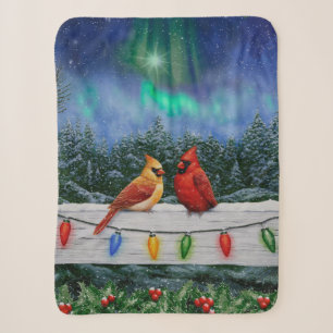 Cardinals and Christmas Lights Winter Snow Sherpa Blanket