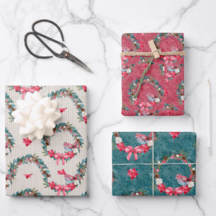 Cardinals and Christmas Wreath Wrapping Paper Sheet