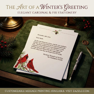 Cardinals and fir Christmas stationery paper