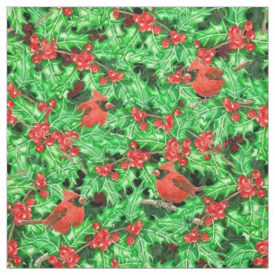 Cardinals and holly berry fabric