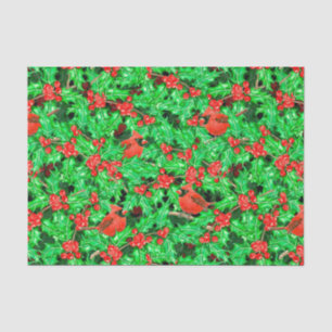 Cardinals and holly berry tissue paper