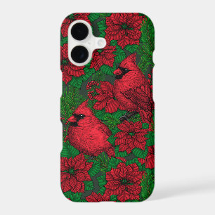 Cardinals and poinsettia for Christmas