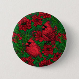 Cardinals and poinsettia for Christmas 6 Cm Round Badge