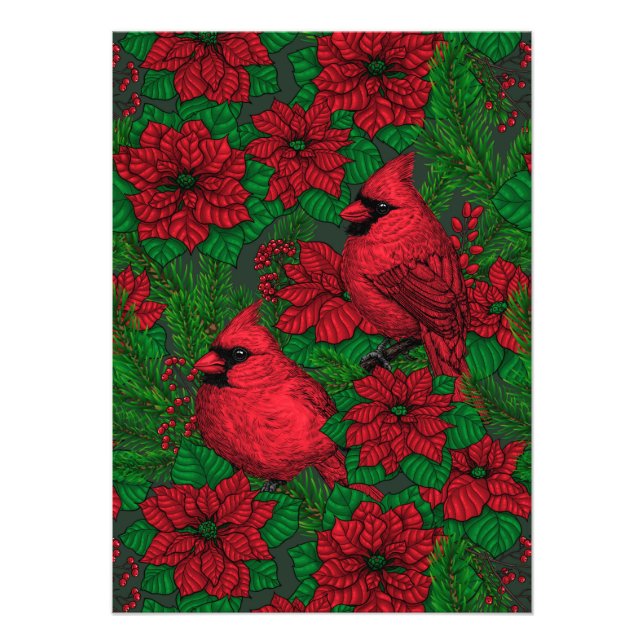 Cardinals and poinsettia for Christmas Photo Print (Front)