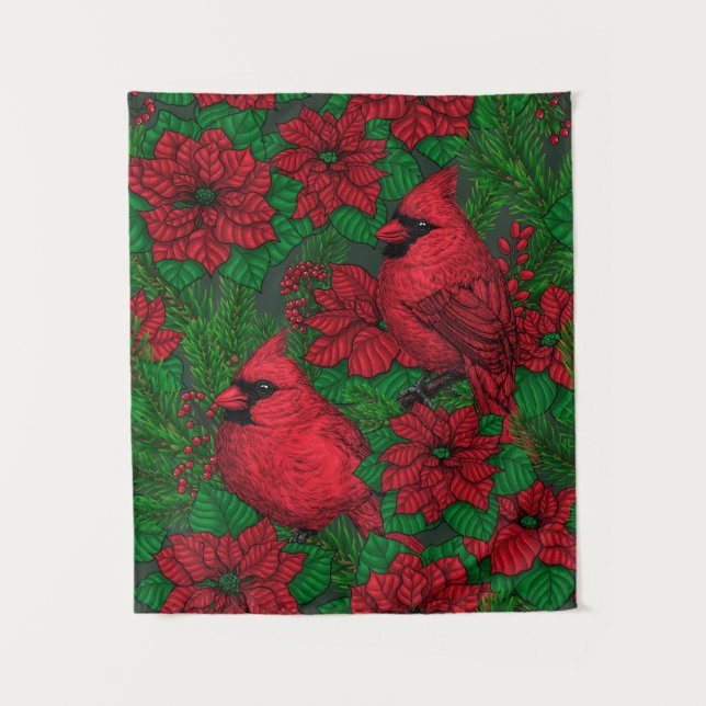 Cardinals and poinsettia for Christmas Tapestry (Front)