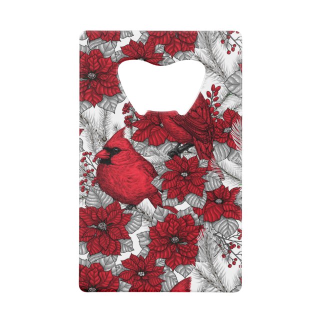 Cardinals and poinsettia in red and white (Front)