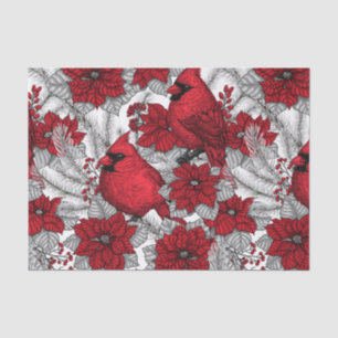 Cardinals and poinsettia in red and white tissue paper