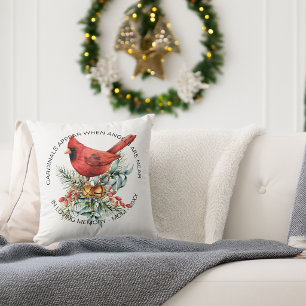 Cardinals Appear Sympathy Holiday Greenery Cushion