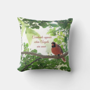Cardinals appear when angels are near (red back) cushion
