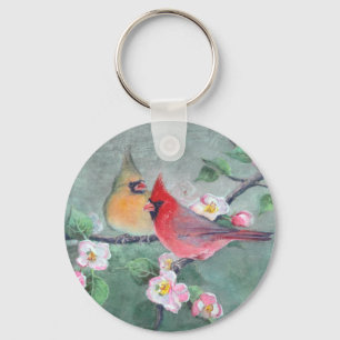 CARDINALS & APPLE BLOSSOMS by SHARON SHARPE Key Ring