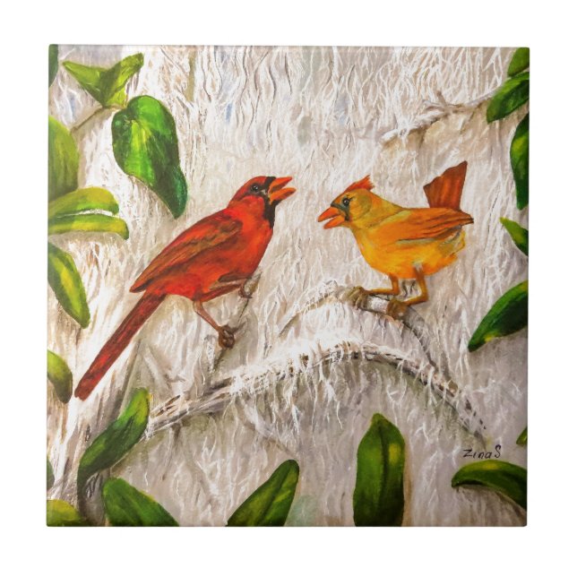 Cardinals art. Singing of love Ceramic Tile (Front)