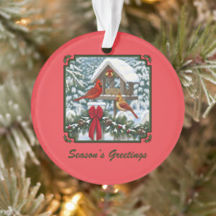 Cardinals Bird Feeder & Christmas Garland Season's Ornament