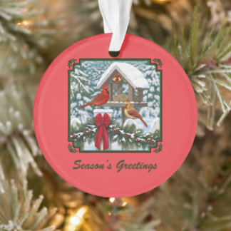 Cardinals Bird Feeder & Christmas Garland Season's Ornament