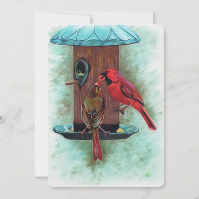 cardinals birds feeding flat notecard (Front)