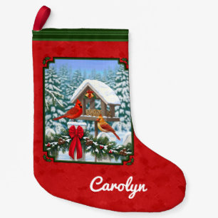 Cardinals Christmas Birdfeeder Red Small Christmas Stocking
