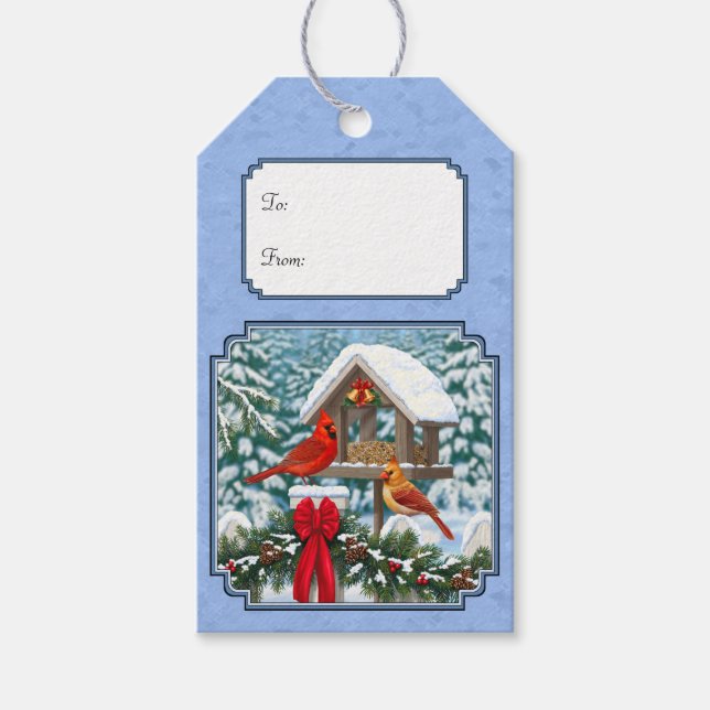 Cardinals Christmas Feast Blue Gift Tags (Front)
