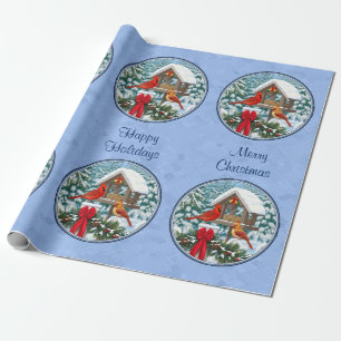 Cardinals Christmas Feast Blue Wrapping Paper