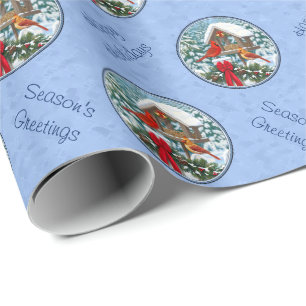 Cardinals Christmas Feast Blue Wrapping Paper