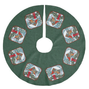 Cardinals Christmas Feast Green Brushed Polyester Tree Skirt