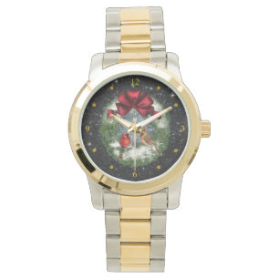 Cardinals ~ Christmas Wreath ~ Night Sky ~  Watch