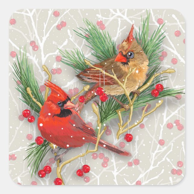 Cardinals Couple Christmas Square Sticker (Front)