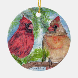Cardinals in a Tree Ceramic Ornament