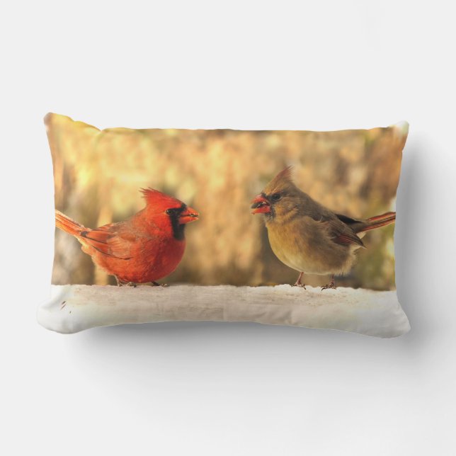 Cardinals in Autumn Lumbar Cushion (Front)