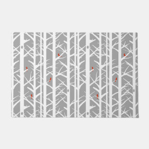 Cardinals in the Birch Trees in Light Gray Doormat