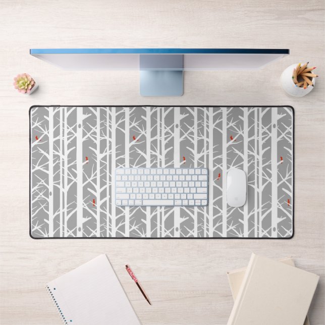 Cardinals in the Birch Trees in Light Grey Desk Mat (Office 1)