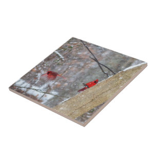 Cardinals in the Snow Ceramic Tile
