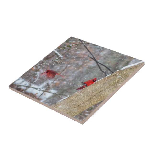 Cardinals in the Snow Ceramic Tile (Side)