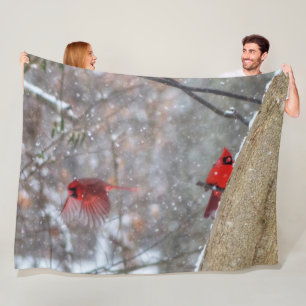 Cardinals in the Snow Fleece Blanket