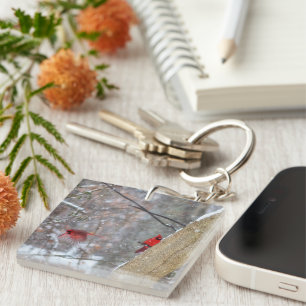 Cardinals in the Snow Key Ring