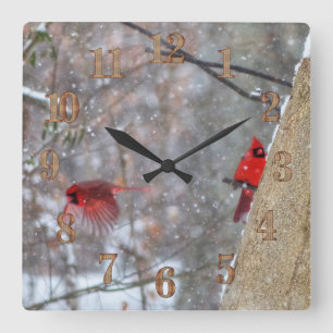 Cardinals in the Snow Square Wall Clock