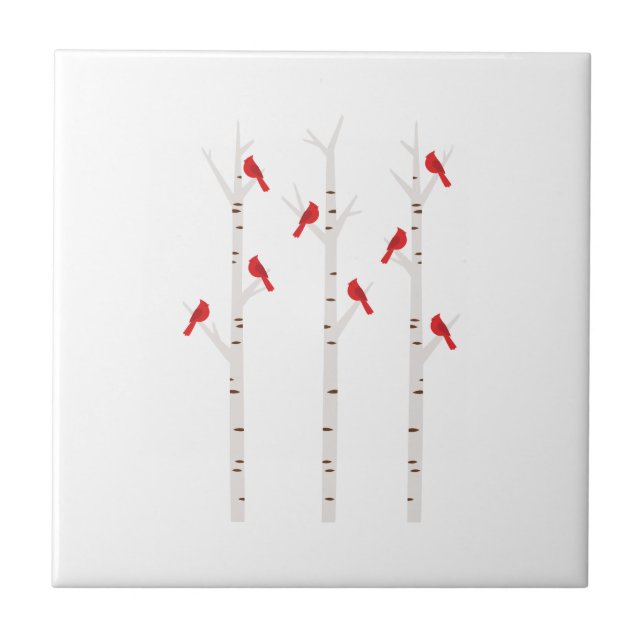 Cardinals In Trees Ceramic Tile (Front)