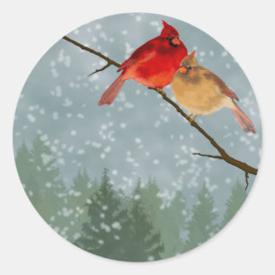 cardinals in winter classic round sticker