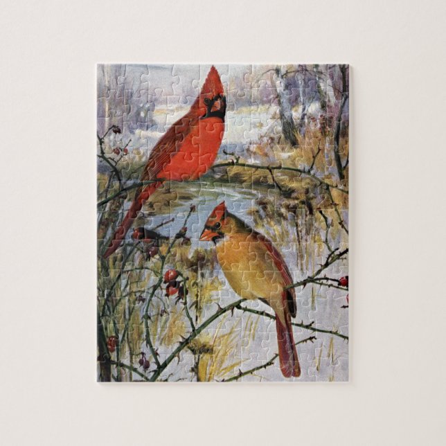 Cardinals in Winter Jigsaw Puzzle (Vertical)