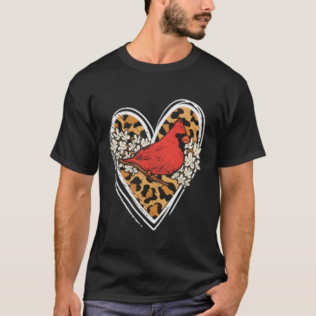 Cardinals Love Cardinal Bird Leopard Heart Print G T-Shirt (Front)