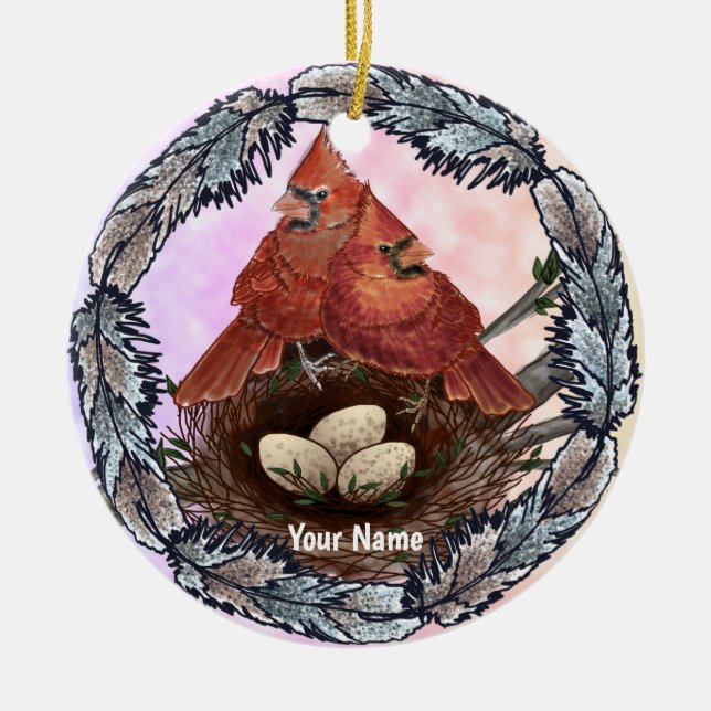 Cardinals Nest  Ceramic Ornament (Front)