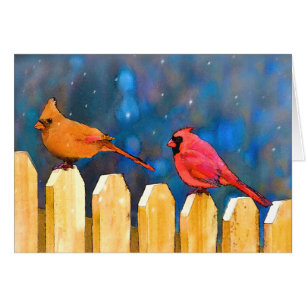Cardinals on the Fence Painting - Original Art