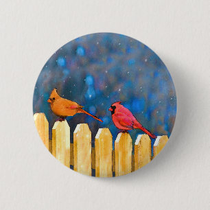 Cardinals on the Fence Painting - Original Art 6 Cm Round Badge