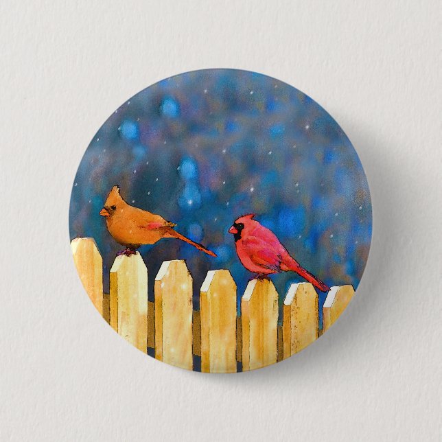 Cardinals on the Fence Painting - Original Art 6 Cm Round Badge (Front)