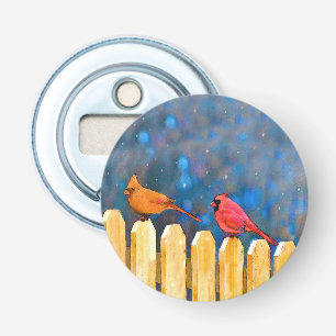 Cardinals on the Fence Painting - Original Art Bottle Opener