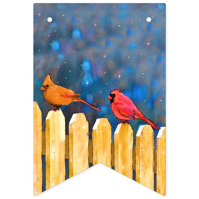 Cardinals on the Fence Painting - Original Art Bunting (First Flag)