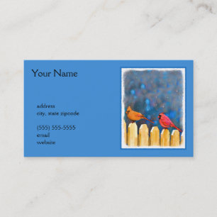 Cardinals on the Fence Painting - Original Art Business Card