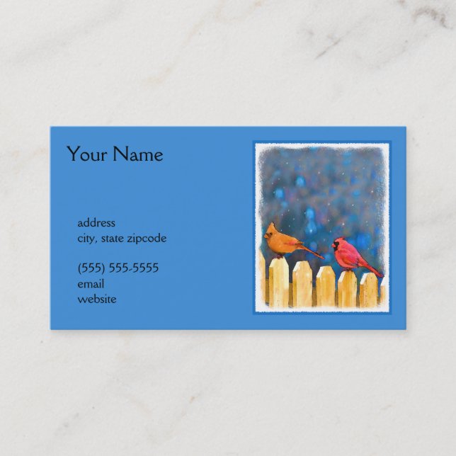 Cardinals on the Fence Painting - Original Art Business Card (Front)