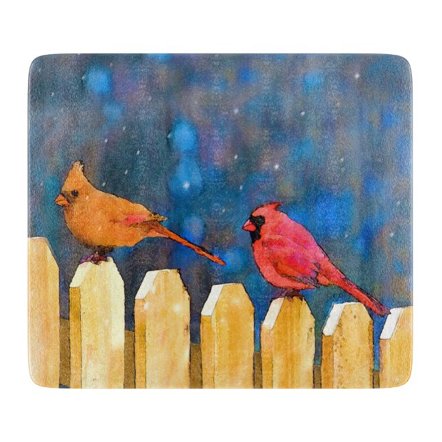 Cardinals on the Fence Painting - Original Art Cutting Board (Front)